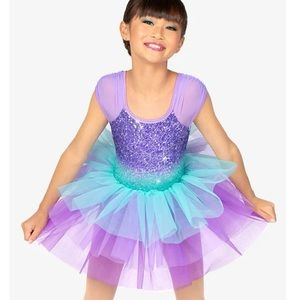 Girls Short Sleeve Tiered Sequin Performance Tutu Dress
